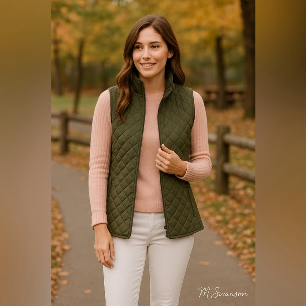 Market & Spruce Olive Green Dulcie Quilted Vest Size XL